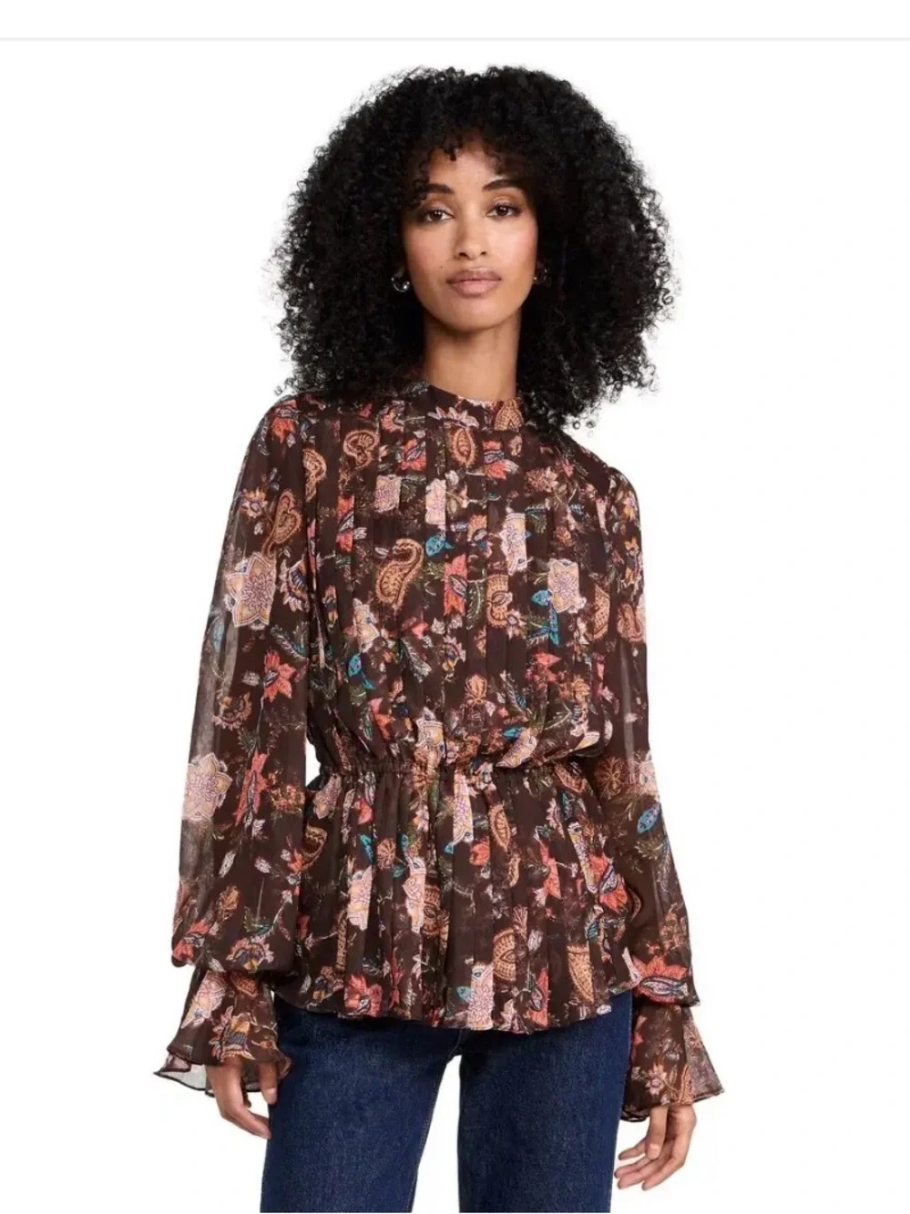 Hemant & Nandita Pleated Floral Chiffon Top XS